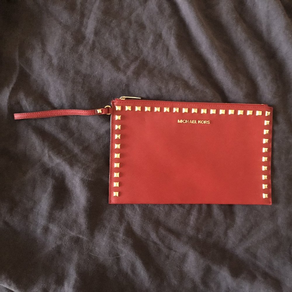 Red Michael Kors Leather Clutch / Wristlet